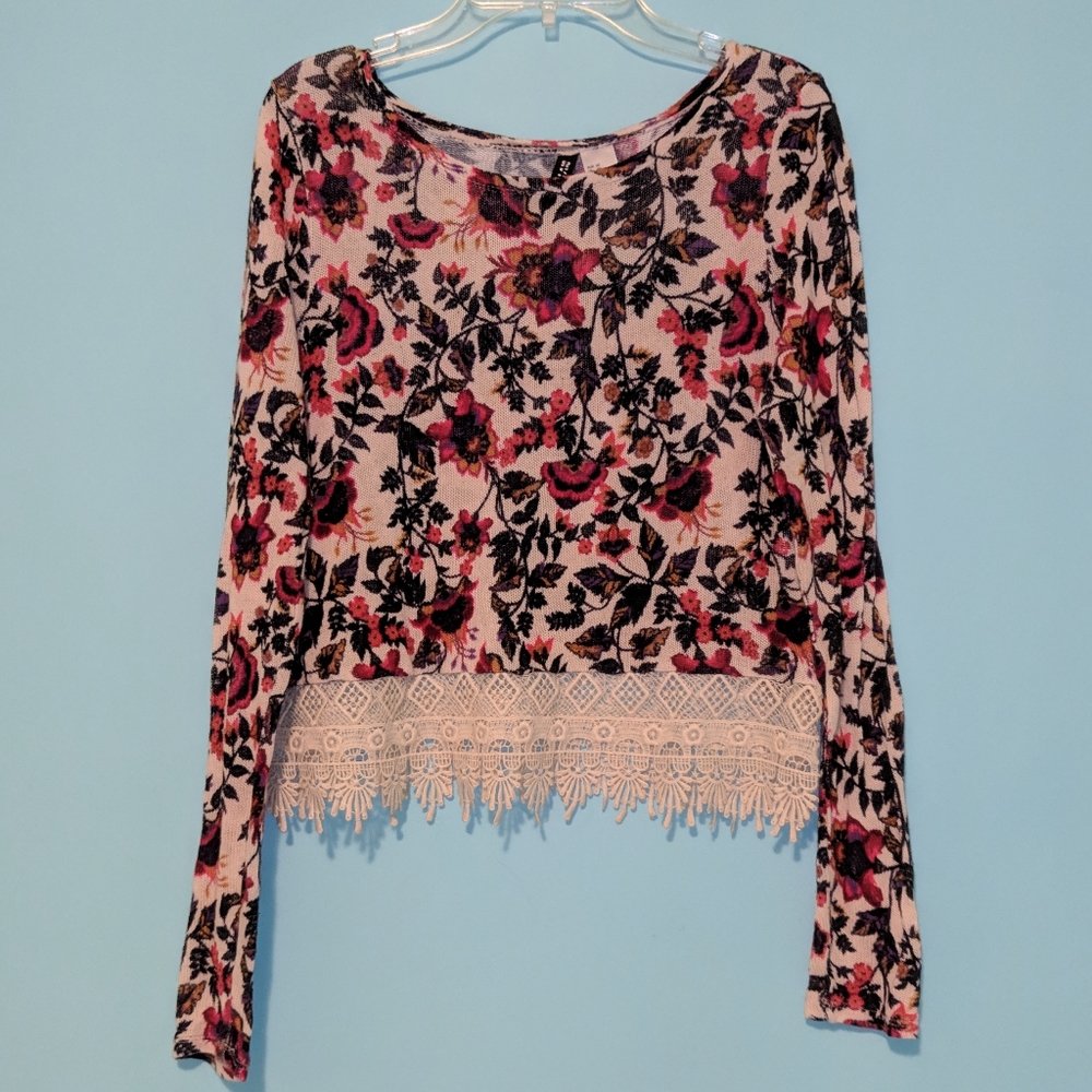 H&M Floral Patterned Slightly Cropped Sweater XS